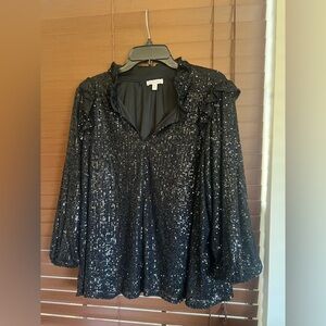 Crown & Ivy Black Sequin Blouse